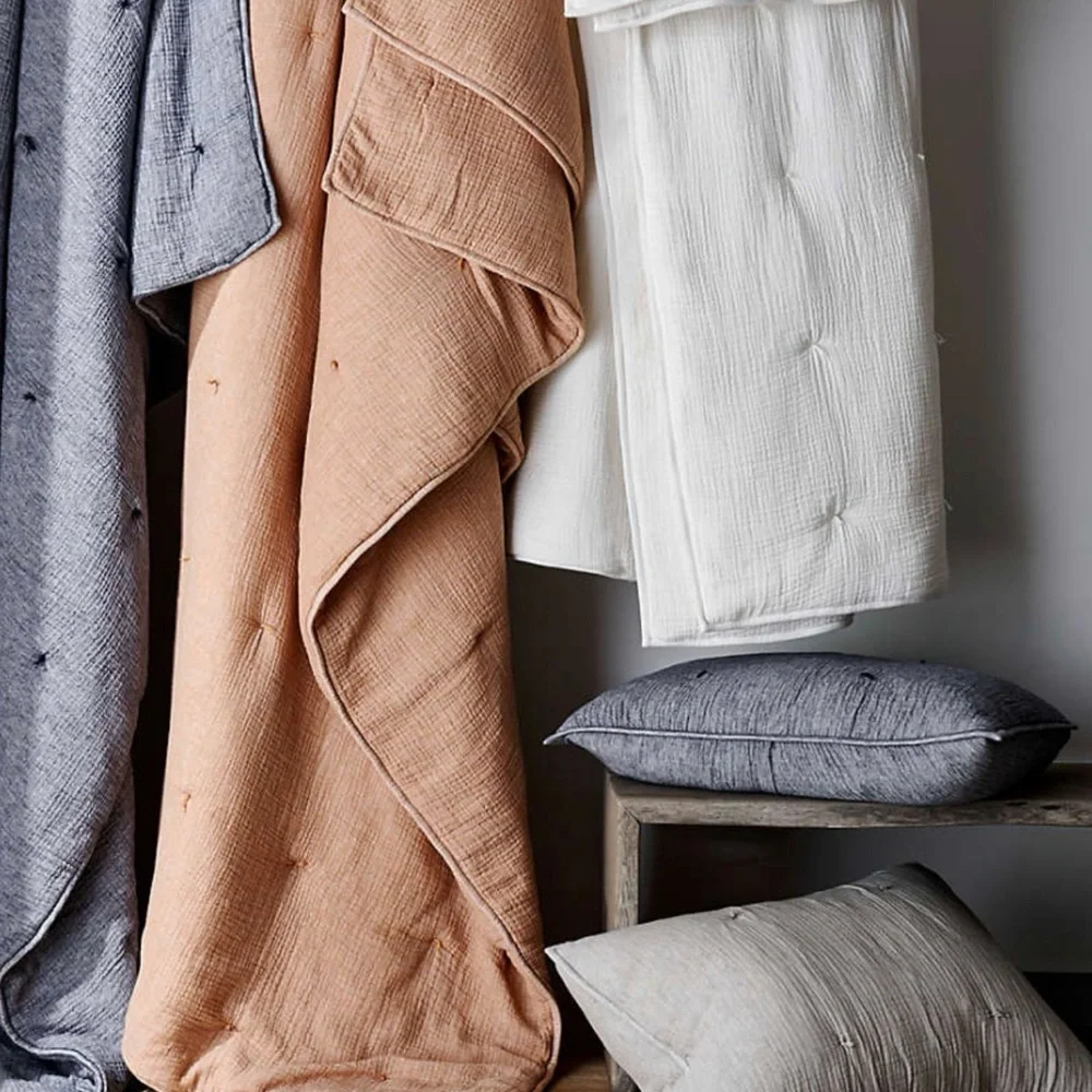 Crate and Barrel Aire Crinkle Gauze Organic Cotton Linen Blend Standard Sham